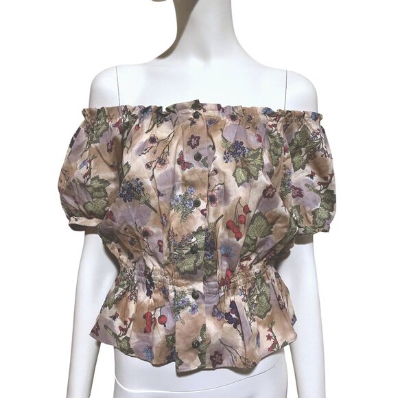 Y2K Laura Ashley Peasant Crop Top 8 Butterflies Berries Ivy Fairy Great Britain - Picture 2 of 13